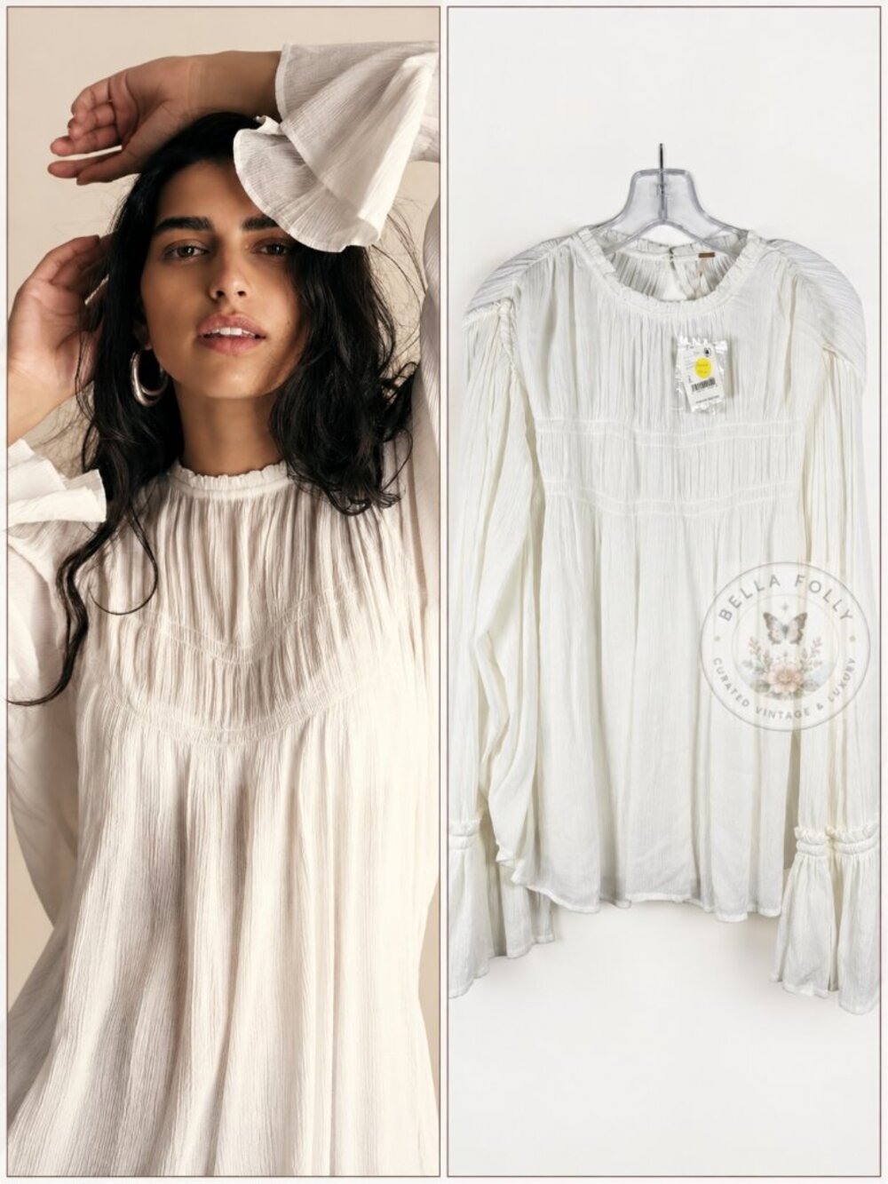 NWT Free People Kelsey Top Large White Bell Sleeves Flowy Top Tunic Outer Banks